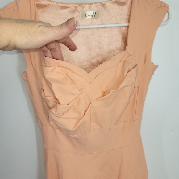 Dress V Peach Colored Cap Sleeved Dress - Picture 2 of 7
